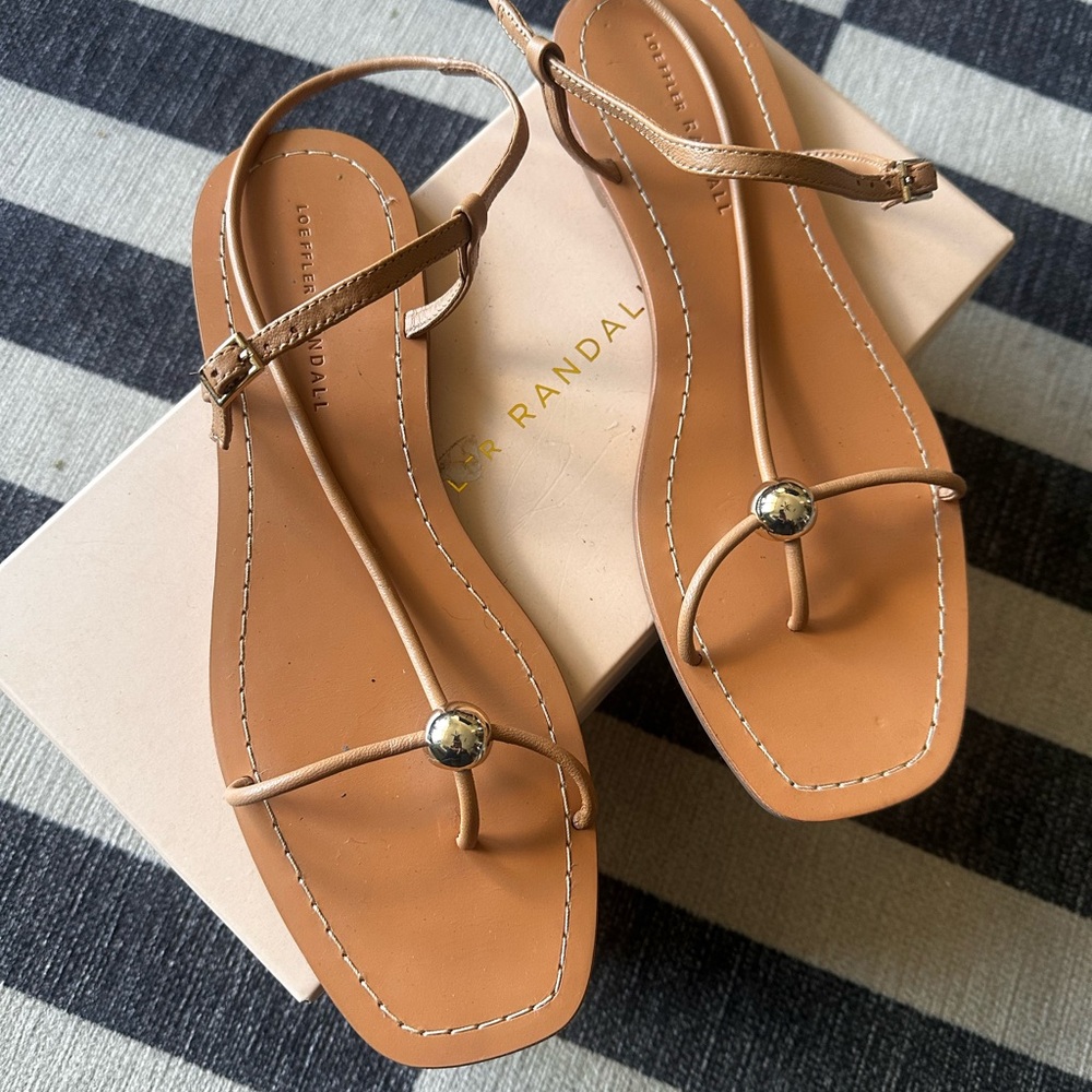 Loeffler Randall Tan Sandals with Silver Accents